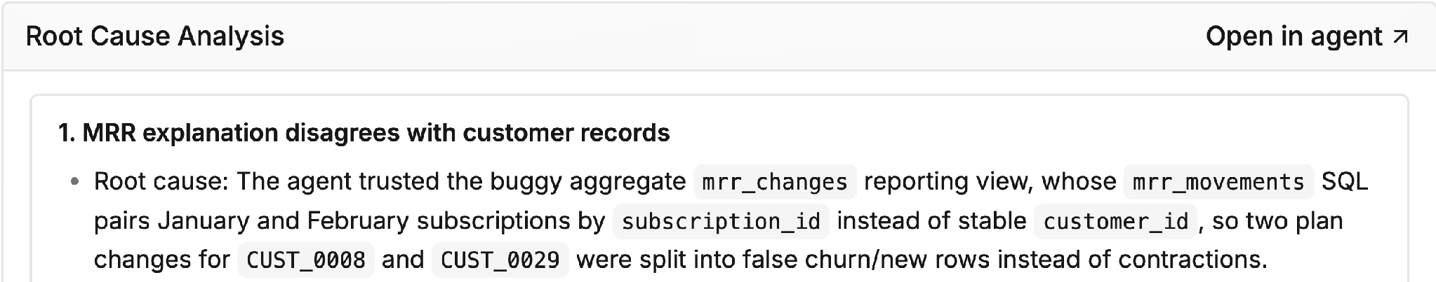 Signal root cause analysis identifying the faulty subscription_id join